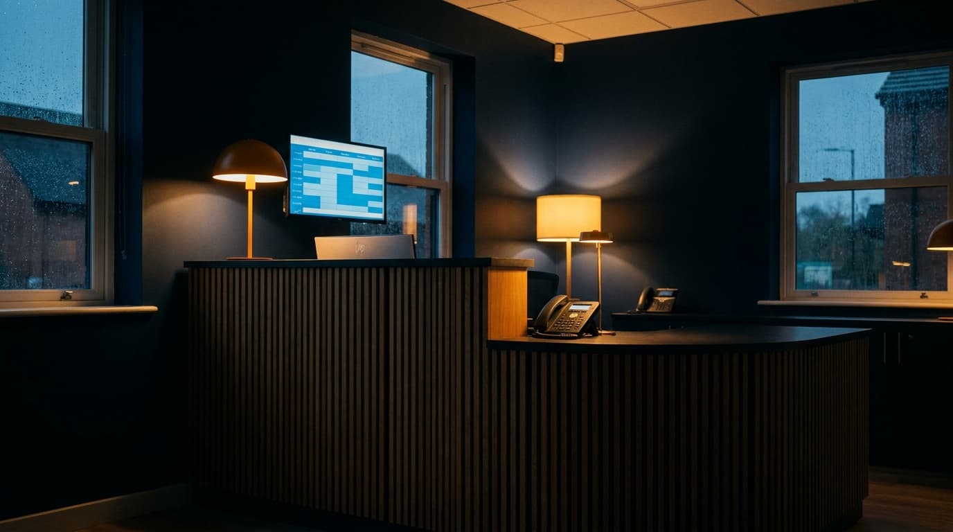 Dental clinic reception at night